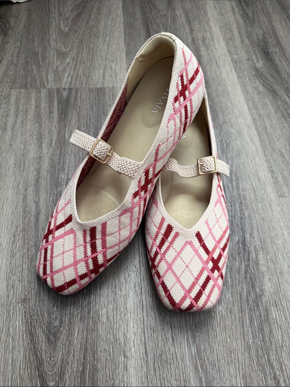 Vivala Women's Pink Plaid Mary Jane Flats